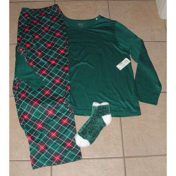 NEW NWT Dark Green Sz XXL Petite Soft Stretchy Christmas Pajama Lounge 3 Pc Set - Picture 1 of 4